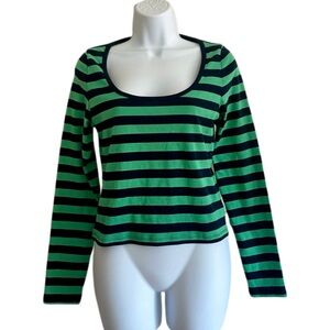 SALE! 🛍️ J. Crew Perfect Fit Green and Navy Stripe Painter Tee